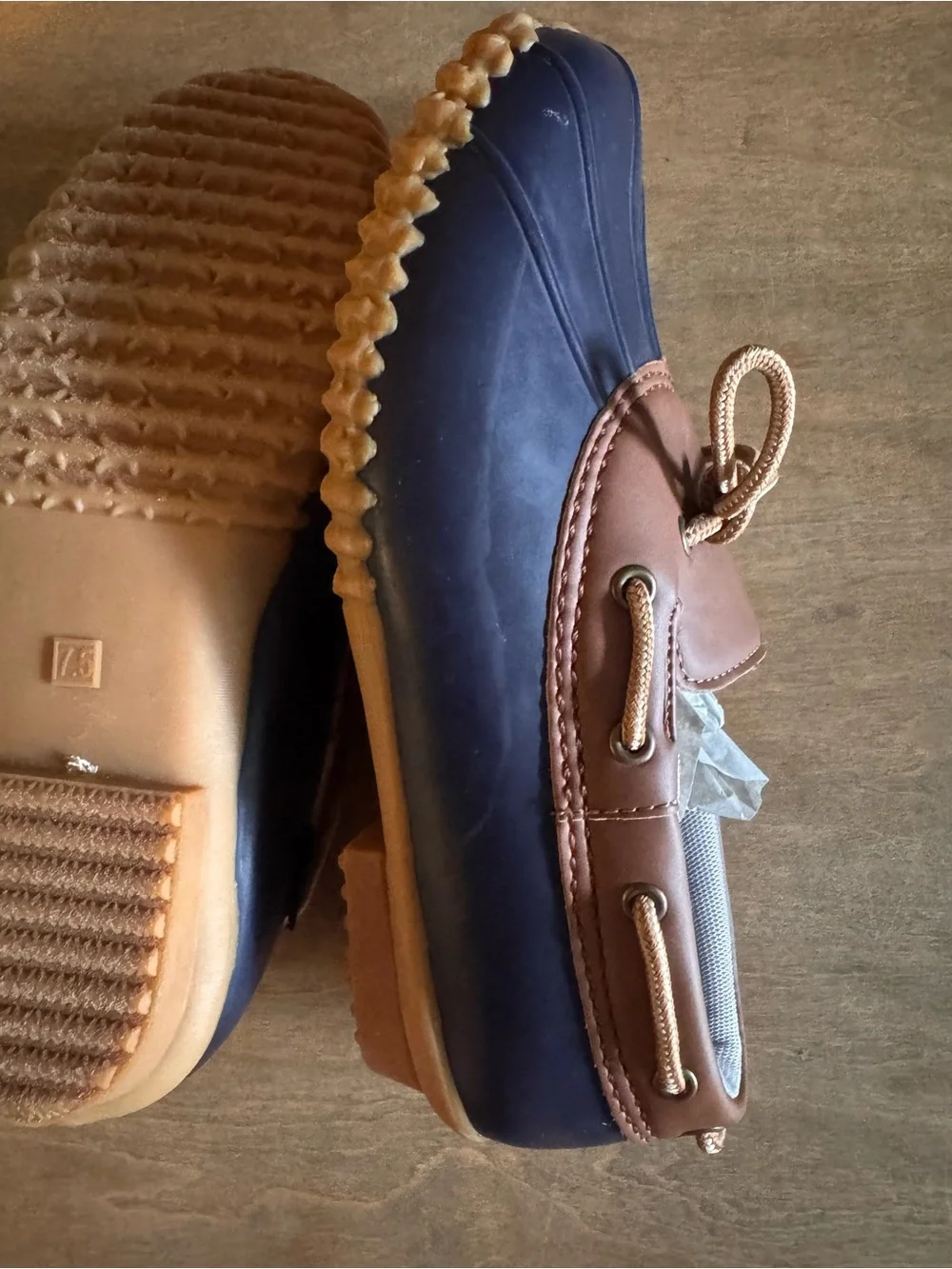 JBU Women’s Brown and Navy Duck-Style Slip-On Shoes Garden Shoes Rubber